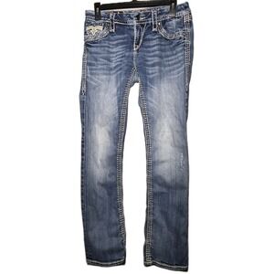 Rock Revival Jeans Ella Stretch Easy Boot Rhinestone Embroidered Pocket S28 31L